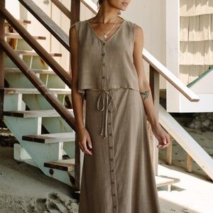 Rachel Pally Button-Up Tank & Skirt Set – Hazlenut – Size L